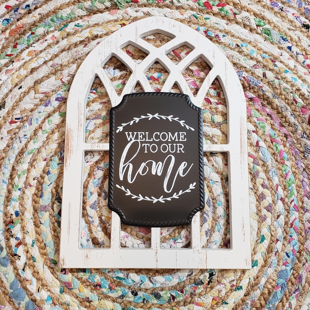 Welcome window farmhouse distressed sign